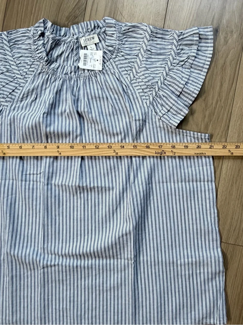 J. Crew Blue & White Striped Flutter Sleeve Blouse Sz L